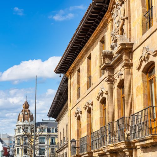 Picturesque buildings in the city center of Oviedo in northern Spain, Asturias